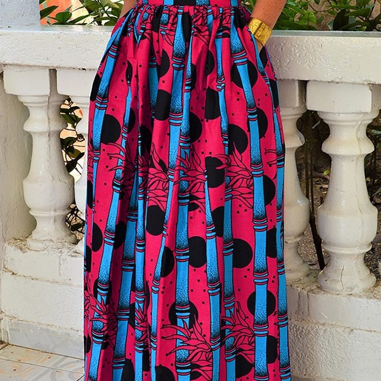 jupe longue en tissu wax, tissu africain motif Joal Sénégal