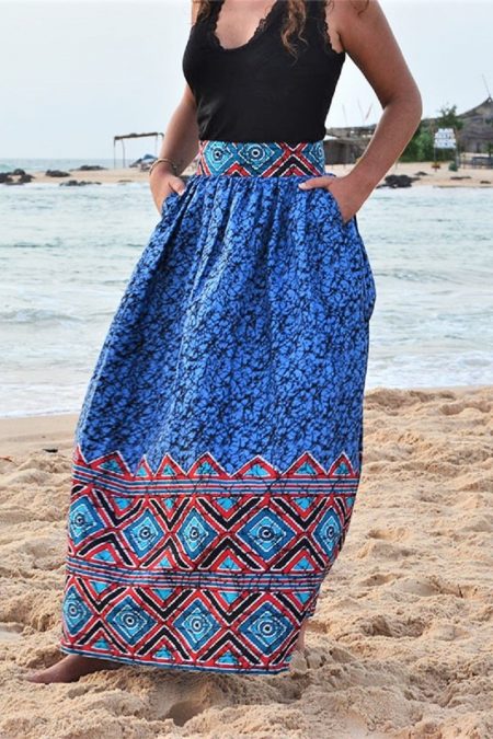 jupe longue en tissu wax, tissu africain motif Yoff Dakar Sénégal