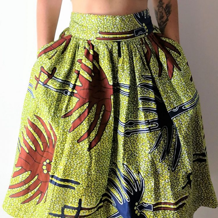 jupe midi, jupe mi longue en tissu wax, tissu africain motif Picca Dakar Sénégal