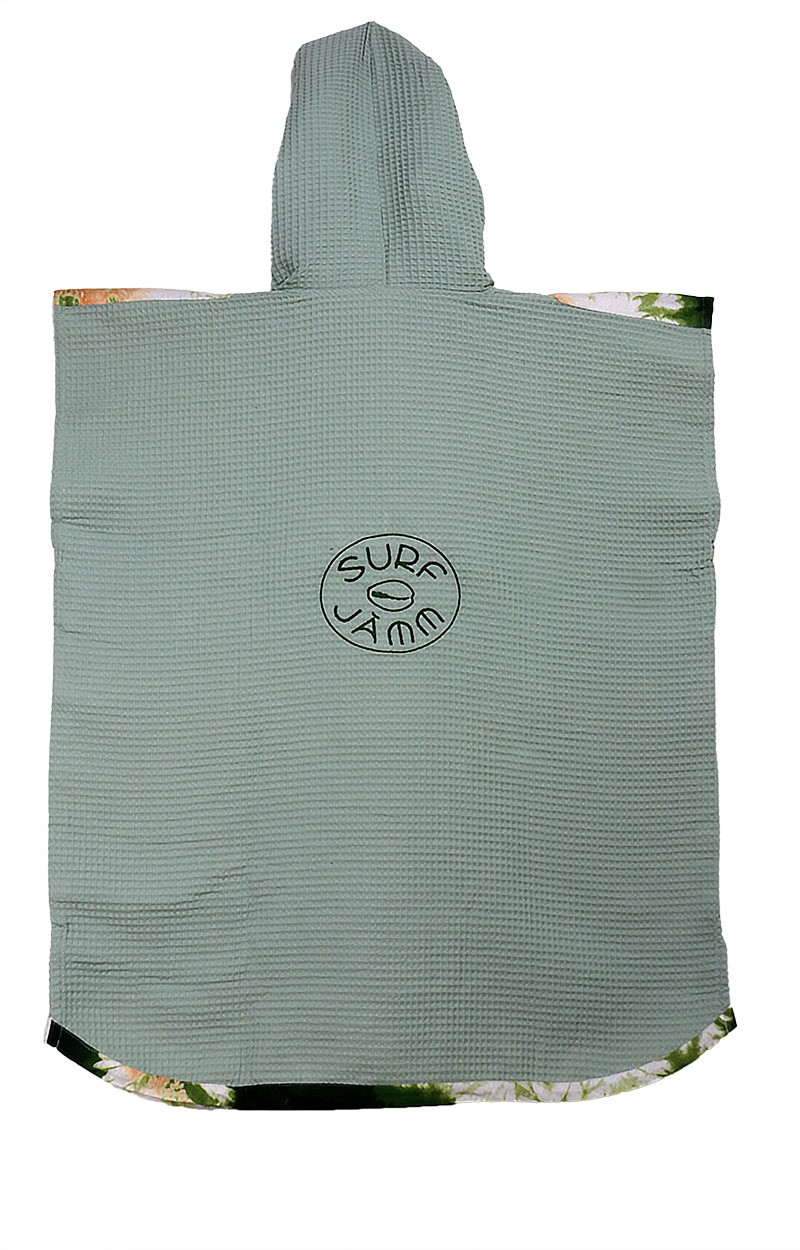 poncho de surf, sortie de bain, poncho surf en coton nid d'abeille avec pochette en tissu wax. Modèle femme, homme et enfant