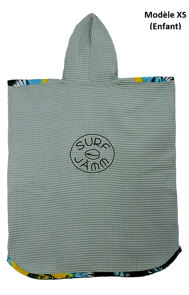 poncho de surf, sortie de bain, poncho surf en coton nid d'abeille avec pochette en tissu wax. Modèle femme, homme et enfant