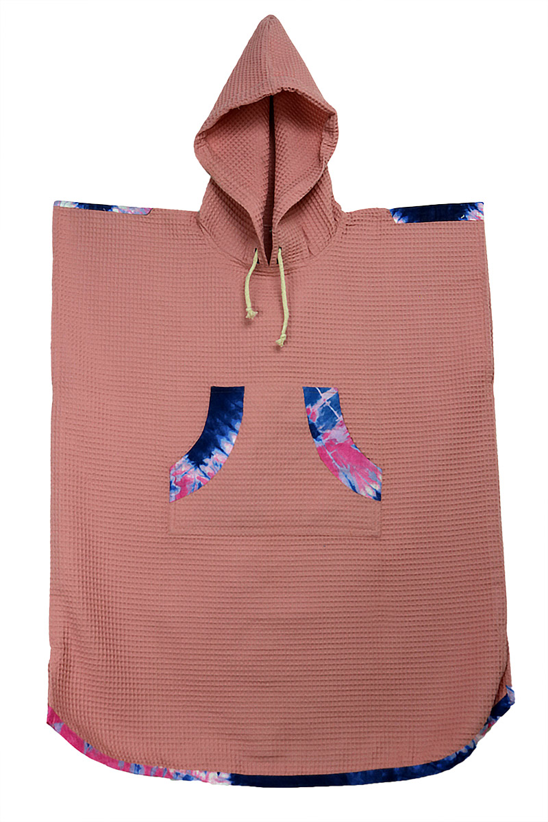 poncho de surf, sortie de bain, poncho surf en coton nid d'abeille avec pochette en tissu wax. Modèle femme, homme et enfant