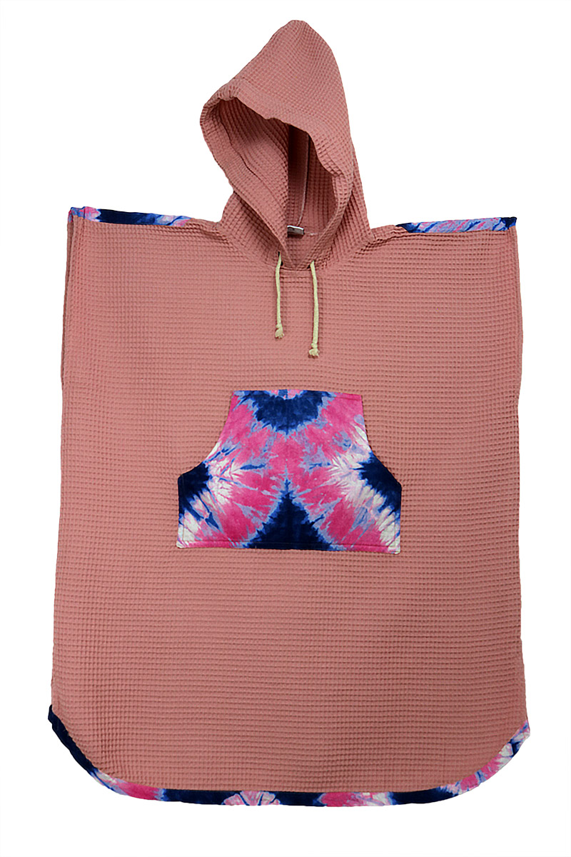 poncho de surf, sortie de bain, poncho surf en coton nid d'abeille avec pochette en tissu wax. Modèle femme, homme et enfant