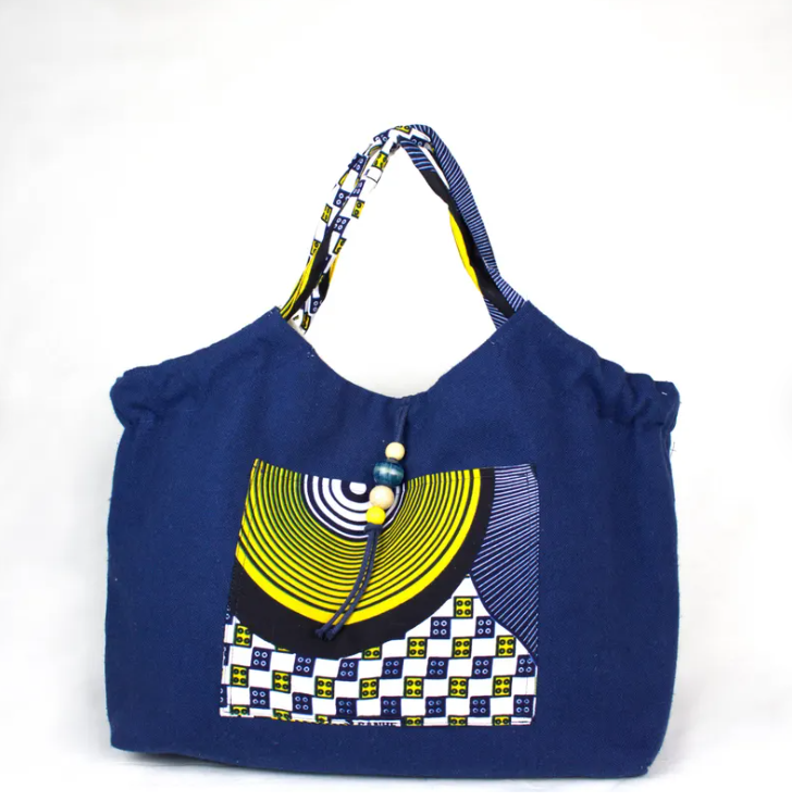 sac à main en tissu wax fait main, création unique de Tamae Créations